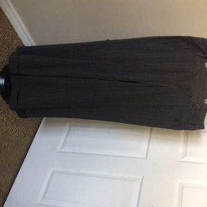 Gray and white pinstriped wide leg dress pants